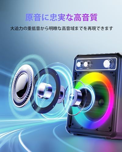 Verkstar カラオケセット 拡声器 家庭用 カラオケマシン ワイヤレスマイク2本 Bluetooth 5.0 カラオケマイク 小型 PAセット カラオケ マシン ポータブルスピーカー セットUSB AUX Android SDカード 対応 ホーム