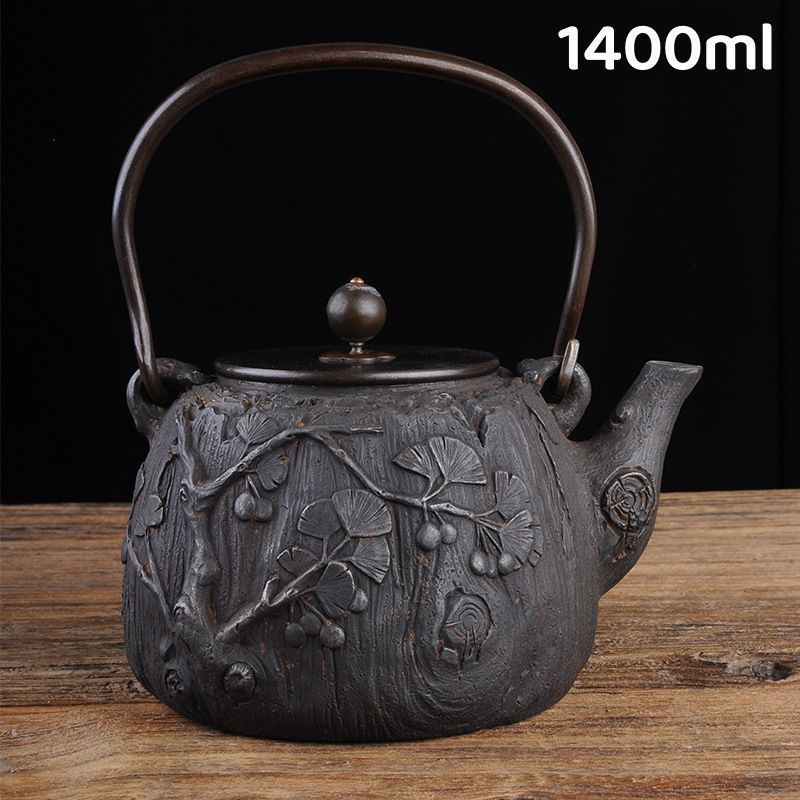鉄急須 1400 ml 銀杏 鉄瓶 鉄器 鉄製 急須ホイッスルケトル 鋳鉄ティーポット 和風 ストーブセーフケトル 鉄製ティーポット IH 直火 対応 ch 11