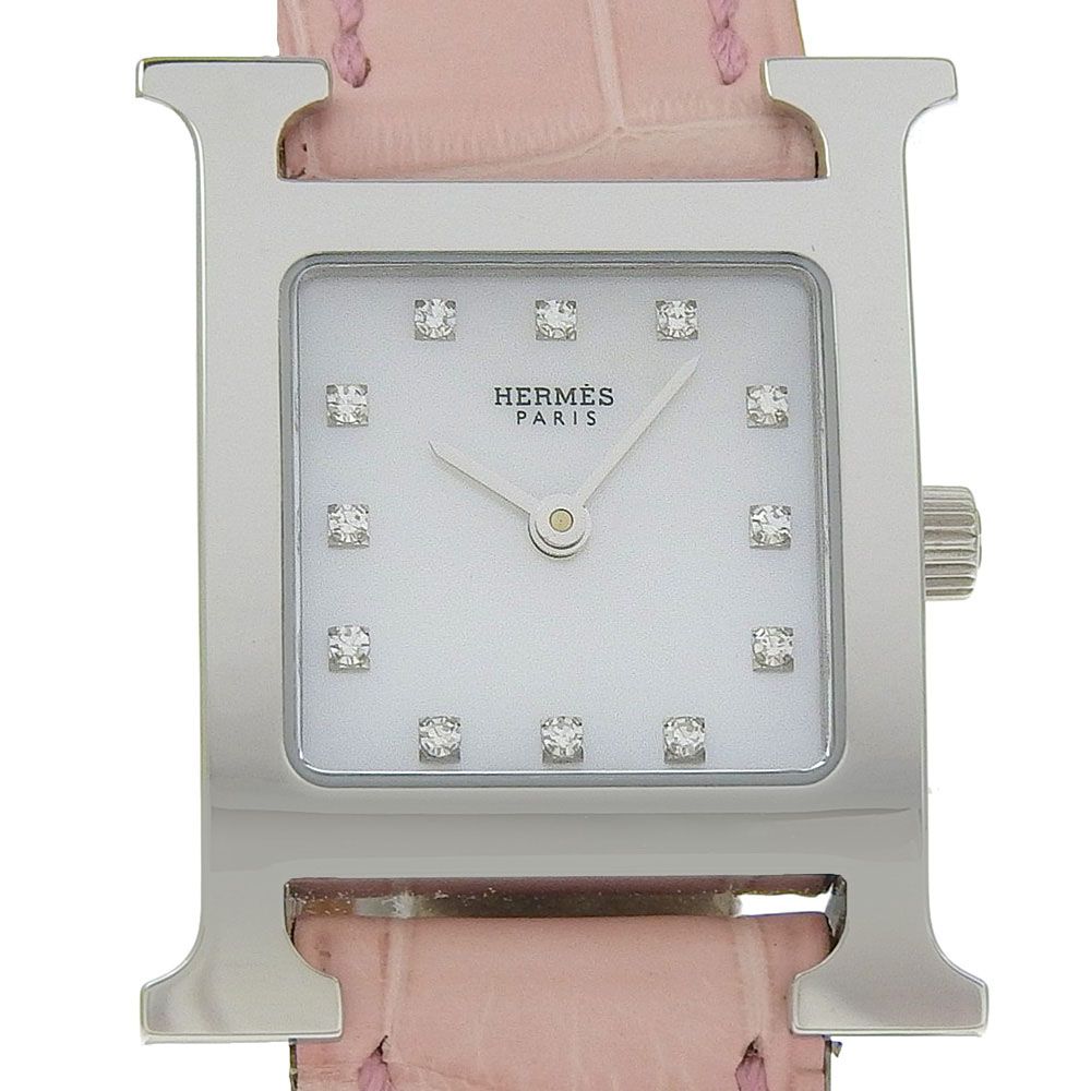 HERMES ウォッチ レディース 12P ダイヤ ホワイトシェル クォーツ エルメス Hウォッチ ダイヤルダイヤ シェル文字盤 | Ante Official select