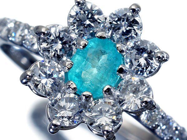 ジュエリー CGL鑑 ブラジル産 上天然パライバトルマリン0.335 ct＆ 上ダイヤ1.10 ct 超 Pt 950リング h 7977 ivl
