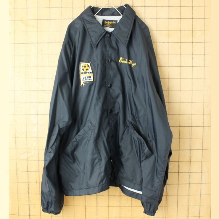 ビッグサイズ 70s 80s USA製 Swingster ワッペン ナイロンコーチジャケット メンズXL ブラック サッカー アメリカ古着 082725aw158