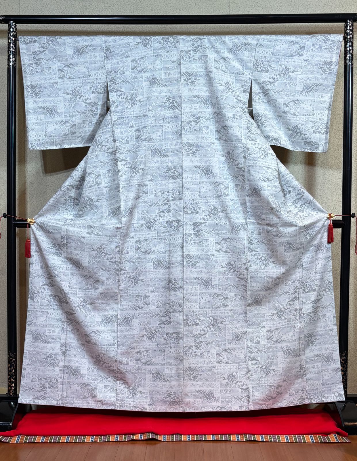 MK-1756 道行コート 本場大島紬 縞大島 格子柄 しつけ糸 本場大島紬