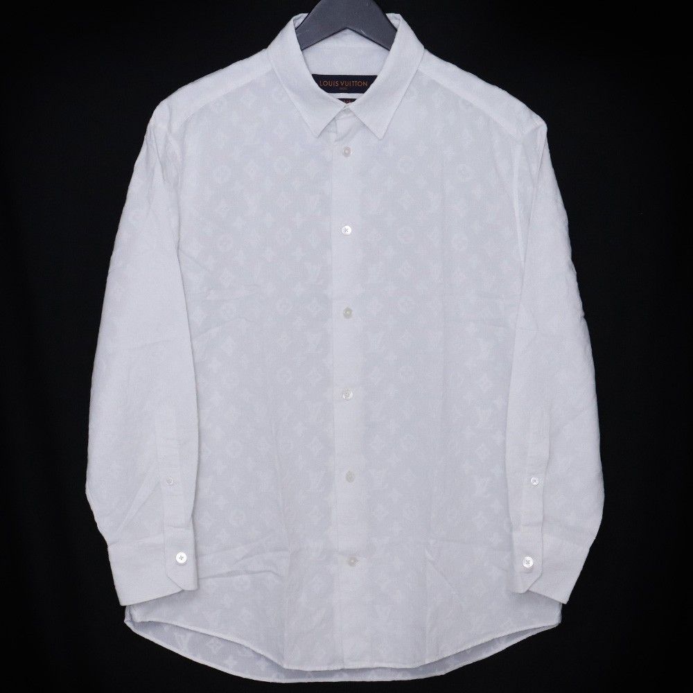 LOUIS VUITTON モノグラム ジャガード 長袖シャツ Lサイズ ホワイト RM182 HUE HFS80W
