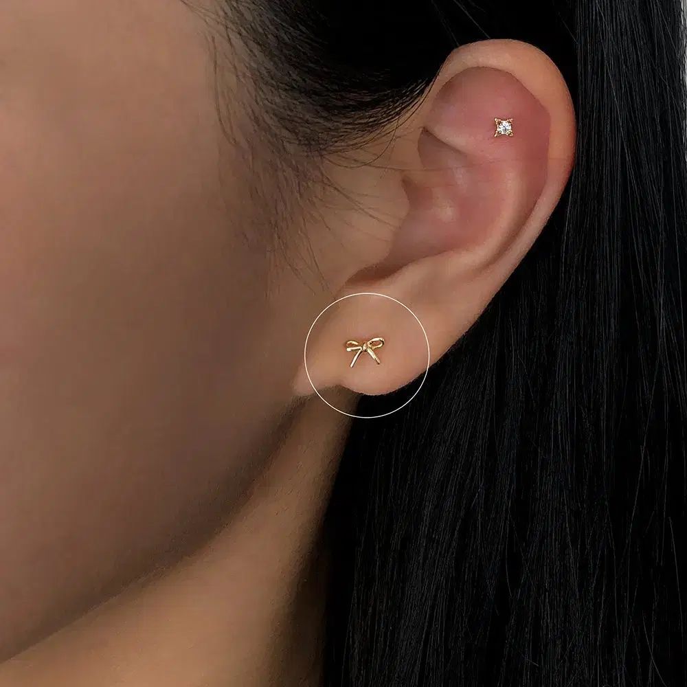 14k 18k わ リボン ピアス