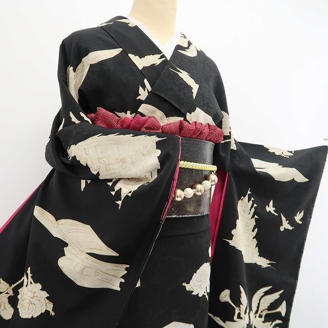 ❁tomihisa❁新品 モダンアンテナ 個性的 レトロ 天使 洗える着物 成人