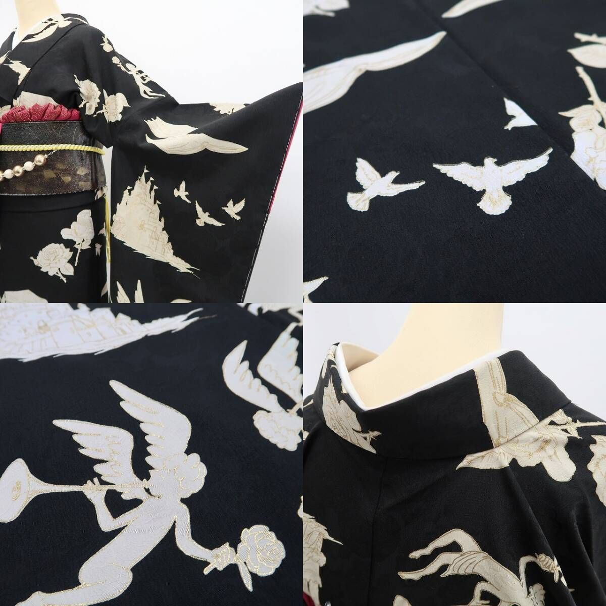 ❁tomihisa❁新品 モダンアンテナ 個性的 レトロ 天使 洗える着物 成人