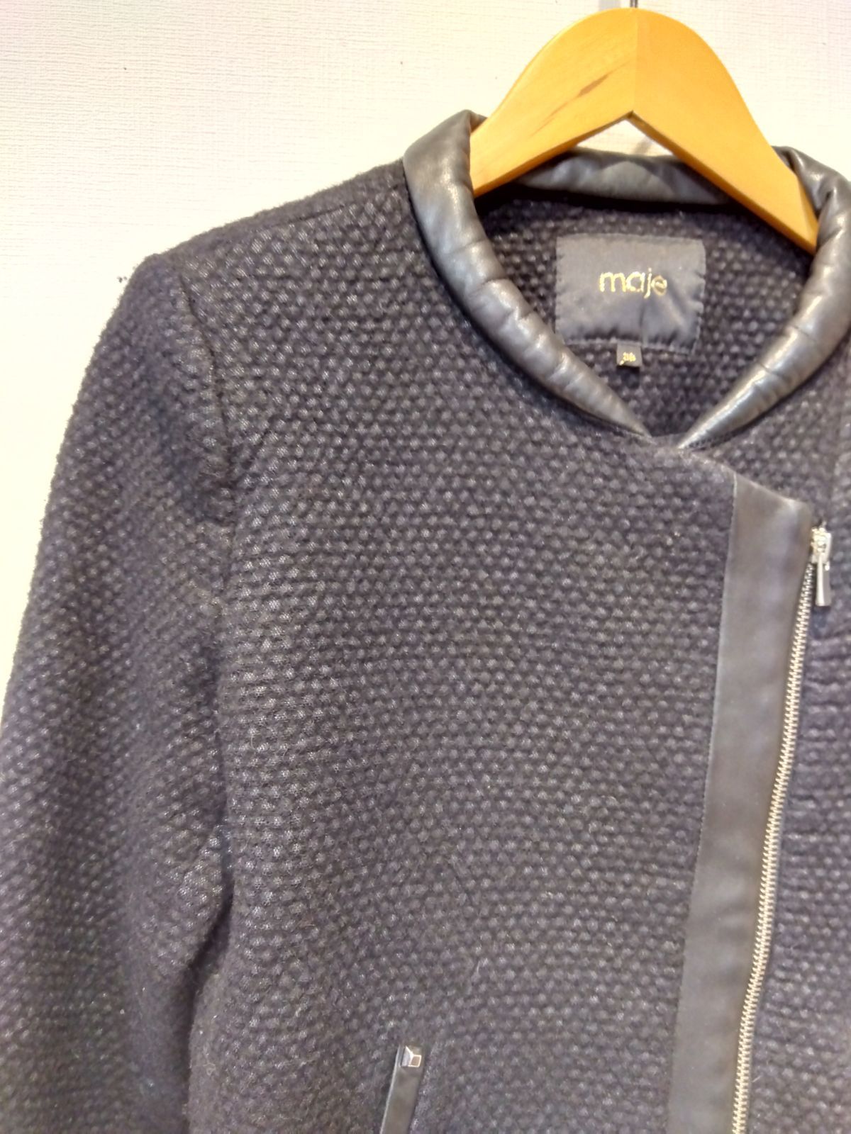 M20 maje マージュ ジャケット 黒 ウール 羊革 38サイズ