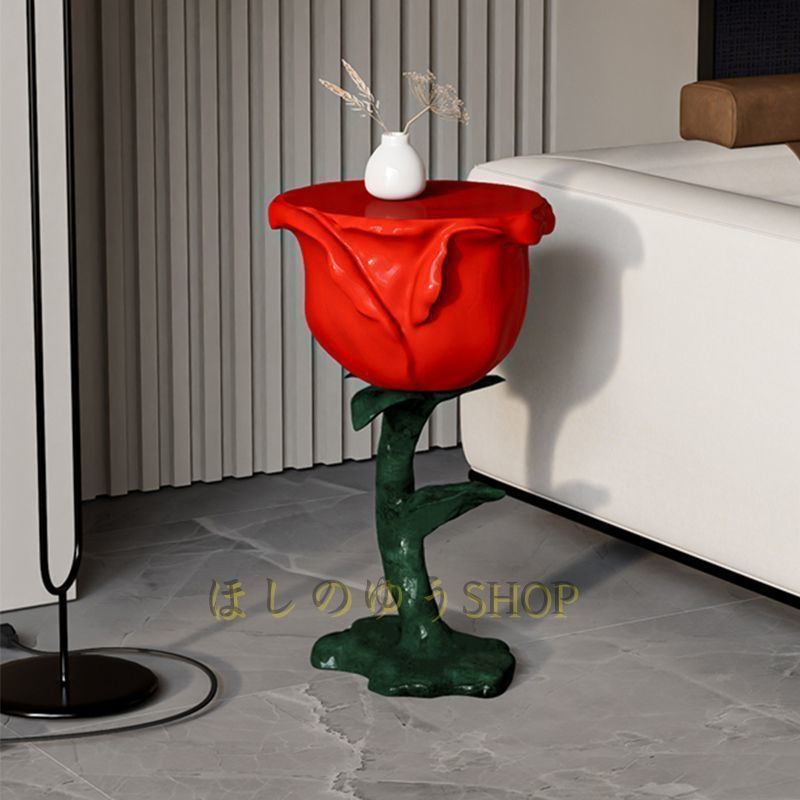 サイドテーブル 形 ユニーク おしゃれ かわいい インテリア 北欧 花柄 薔薇 コンパクト ナイトテーブル コーヒーテーブル 赤 レッ