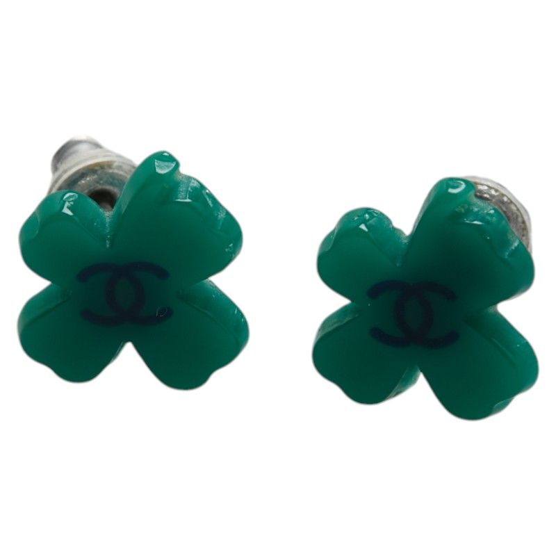 シャネル ココマーク クローバー モチーフ グリーン シルバー プラスチック メタル レディース CHANEL【1-0198377】
