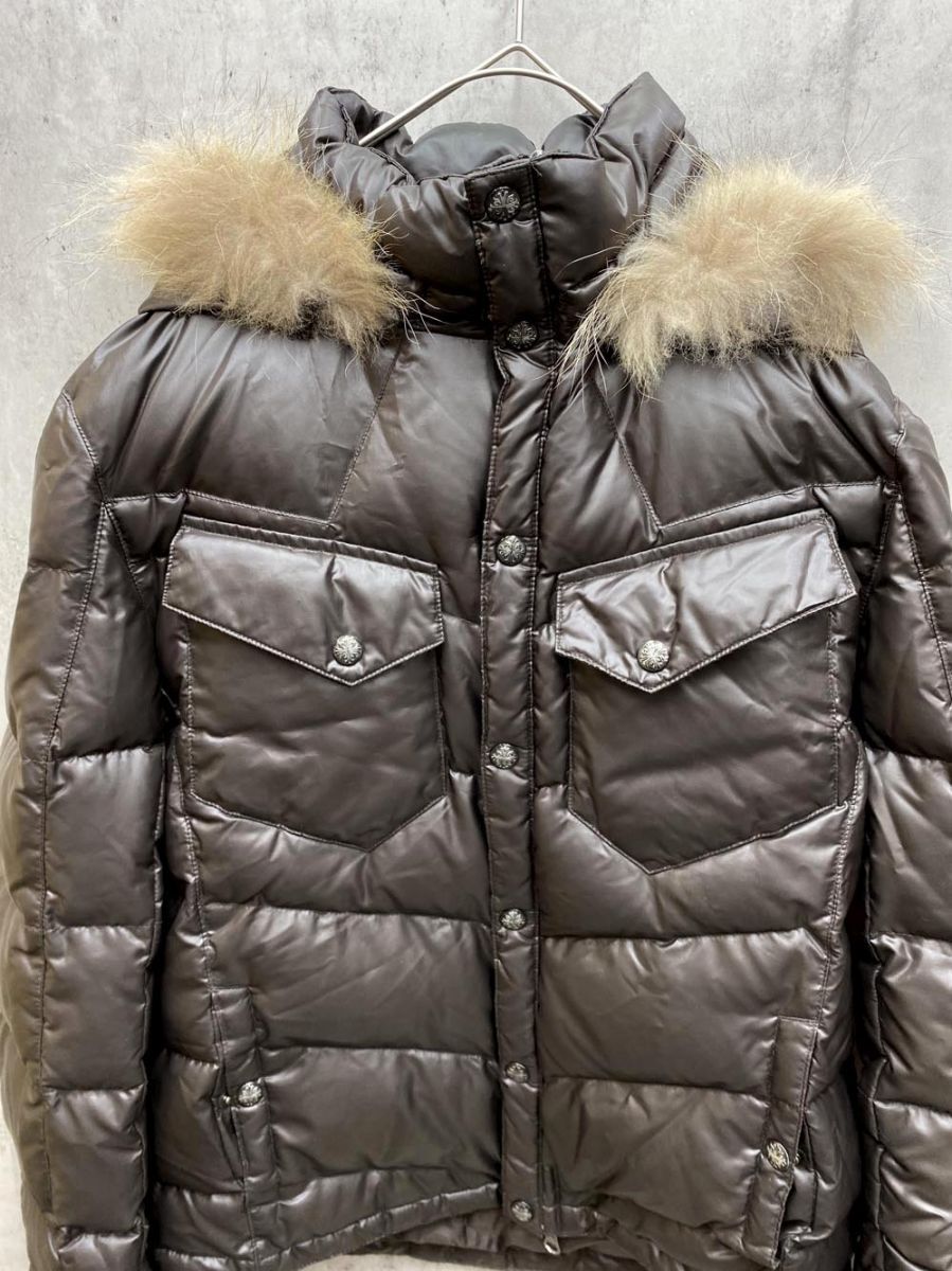 NICOLE CLUB FOR MEN ニコルクラブフォーメン ラクーンファー フード付き ダウンジャケット size46 茶 メンズ