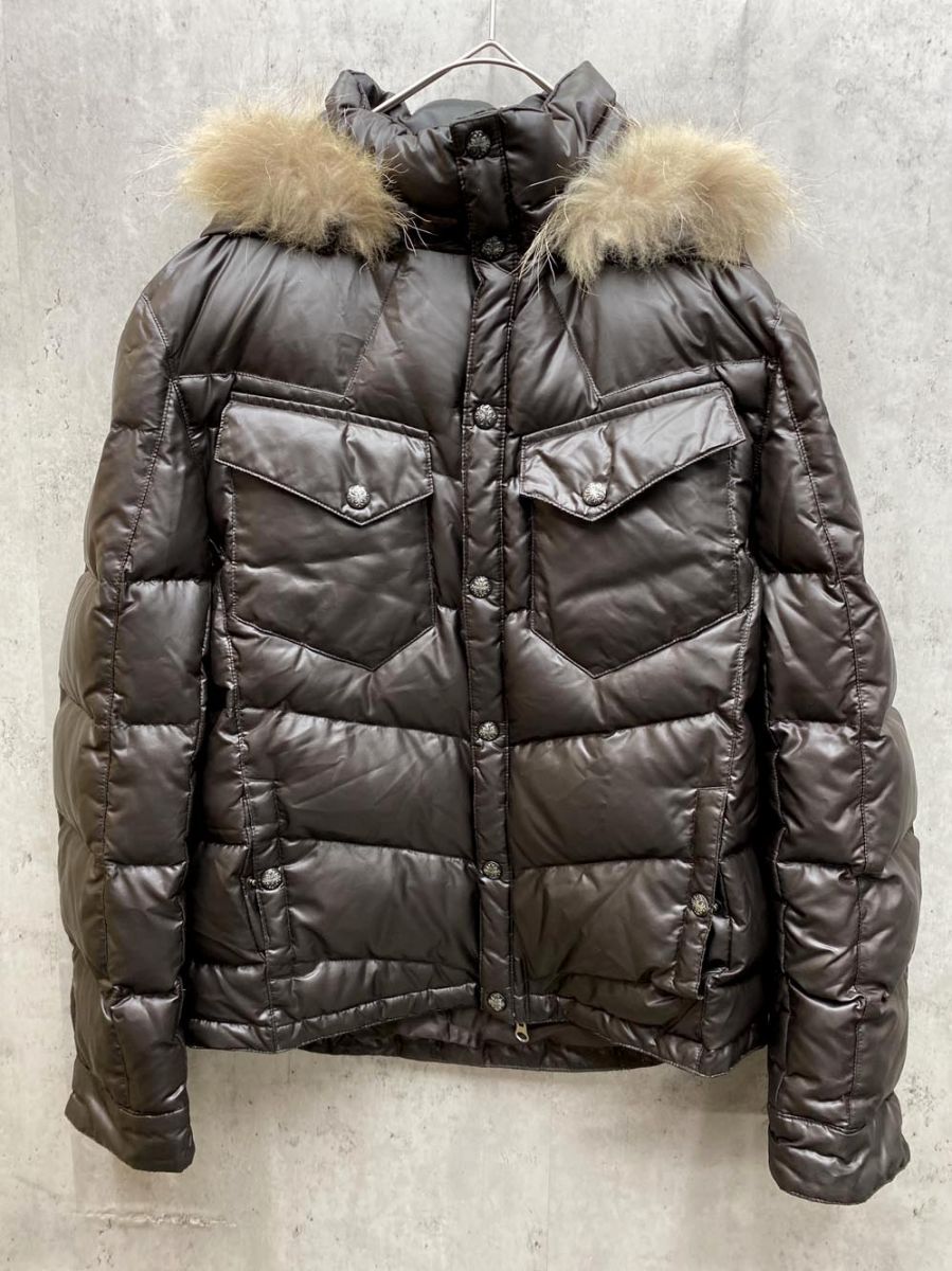 NICOLE CLUB FOR MEN ニコルクラブフォーメン ラクーンファー フード付き ダウンジャケット size 46 茶 メンズ