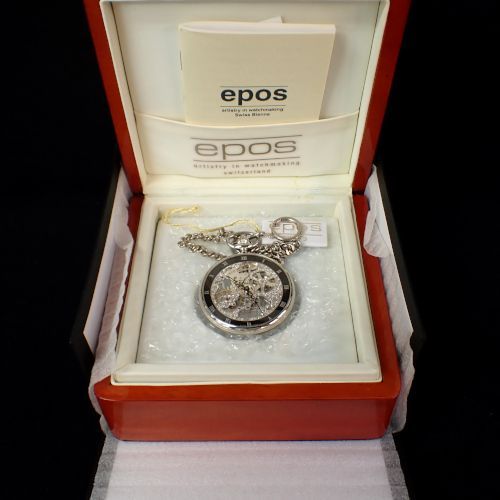 エポス EPOS 2089 手巻き 懐中時計 スケルトン チェーン付き き