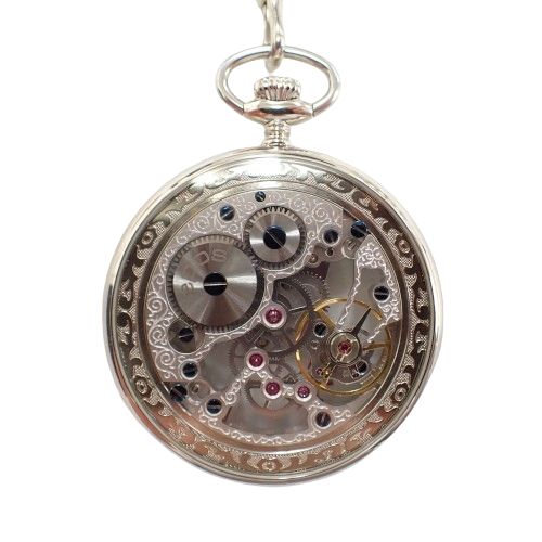 送料無料も!  エポス EPOS 2089 手巻き 懐中時計 スケルトン チェーン付き き 【最安値激安】