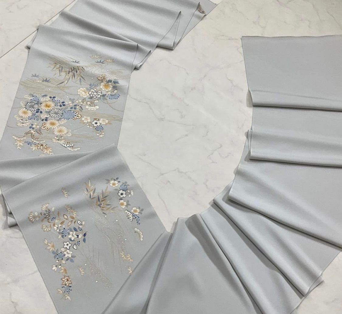 手描き友禅 上塩瀬金駒刺繍