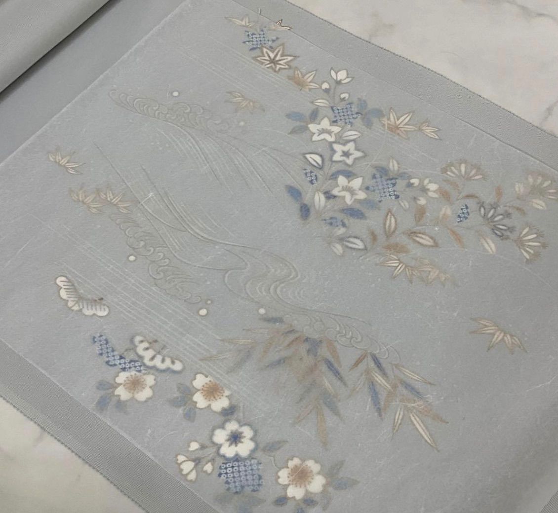 kimono one kimonoarisa 厳選 最 手描き友禅 上塩瀬金駒刺繍 名古屋帯地 ライトグレー 反物 577 cm その他 帯