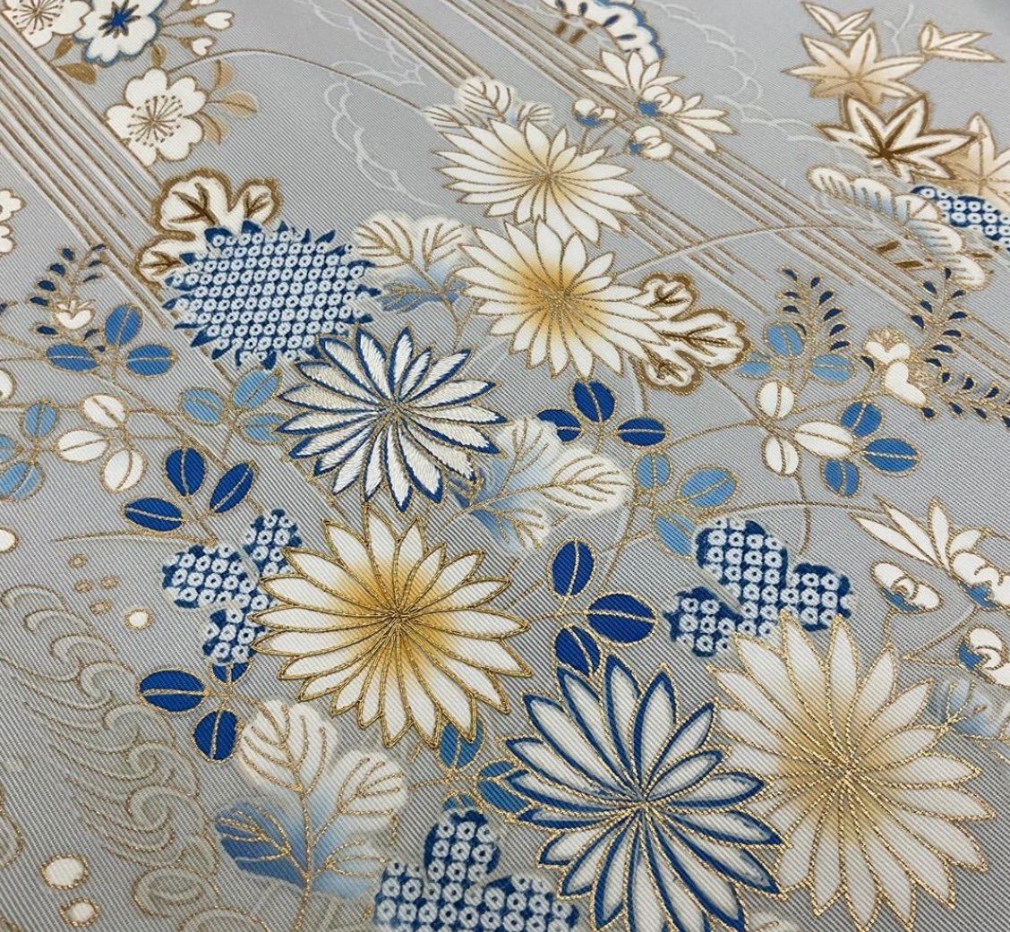 kimono one kimonoarisa 厳選 最 手描き友禅 上塩瀬金駒刺繍 名古屋帯地 ライトグレー 反物 577 cm