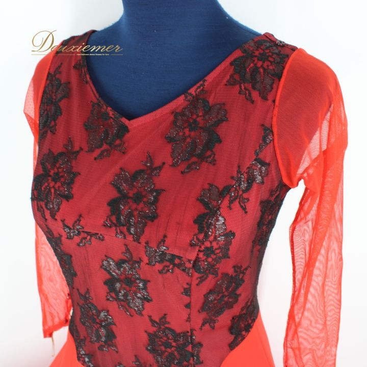 社交ダンス 衣装 ドレス ワンピース パーティ衣装 女性用 レディース オールシーズン 赤 黒 Sanline サンリーヌ レース ブラック系 レッド系 大人用 ダンスドレス フォーマル ドレスアップ おしゃれ 派手 花柄