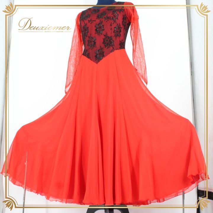 社交ダンス 衣装 ドレス ワンピース パーティ衣装 女性用 レディース オールシーズン 赤 黒 Sanline サンリーヌ レース ブラック系 レッド系 大人用 ダンスドレス フォーマル ドレスアップ おしゃれ 派手 おすすめ 花柄