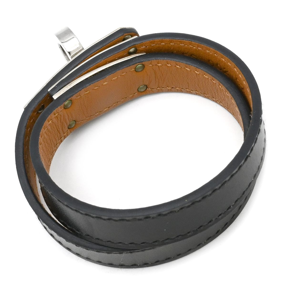 エルメス HERMES ブレスレット ケリードゥブルトゥール レザー メタル ブラック XS シルバー金具 黒 X刻印 保存袋