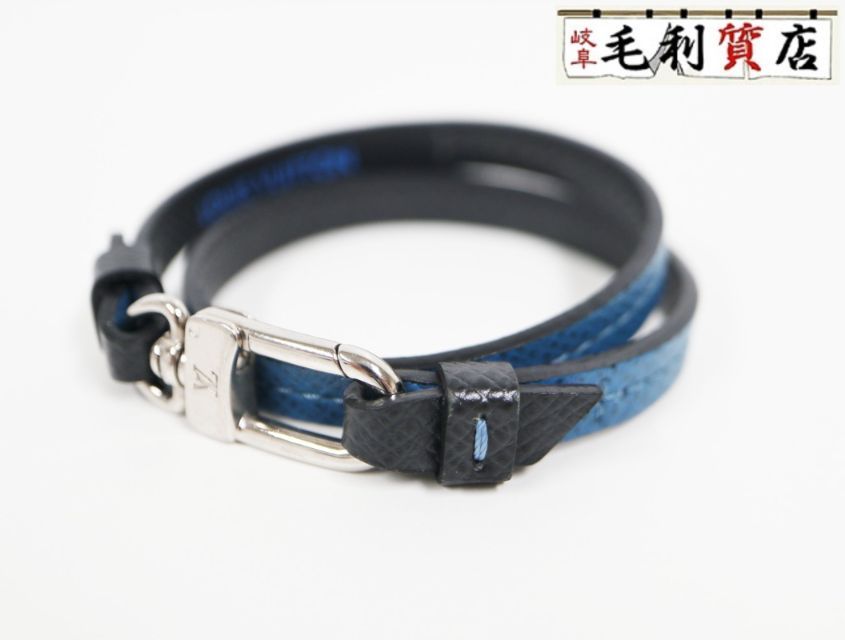 ルイヴィトン LOUIS VUITTON ブラスレ フックイット タイガレザー ブラック×ブルー リバーシブル メンズ ブレスレット