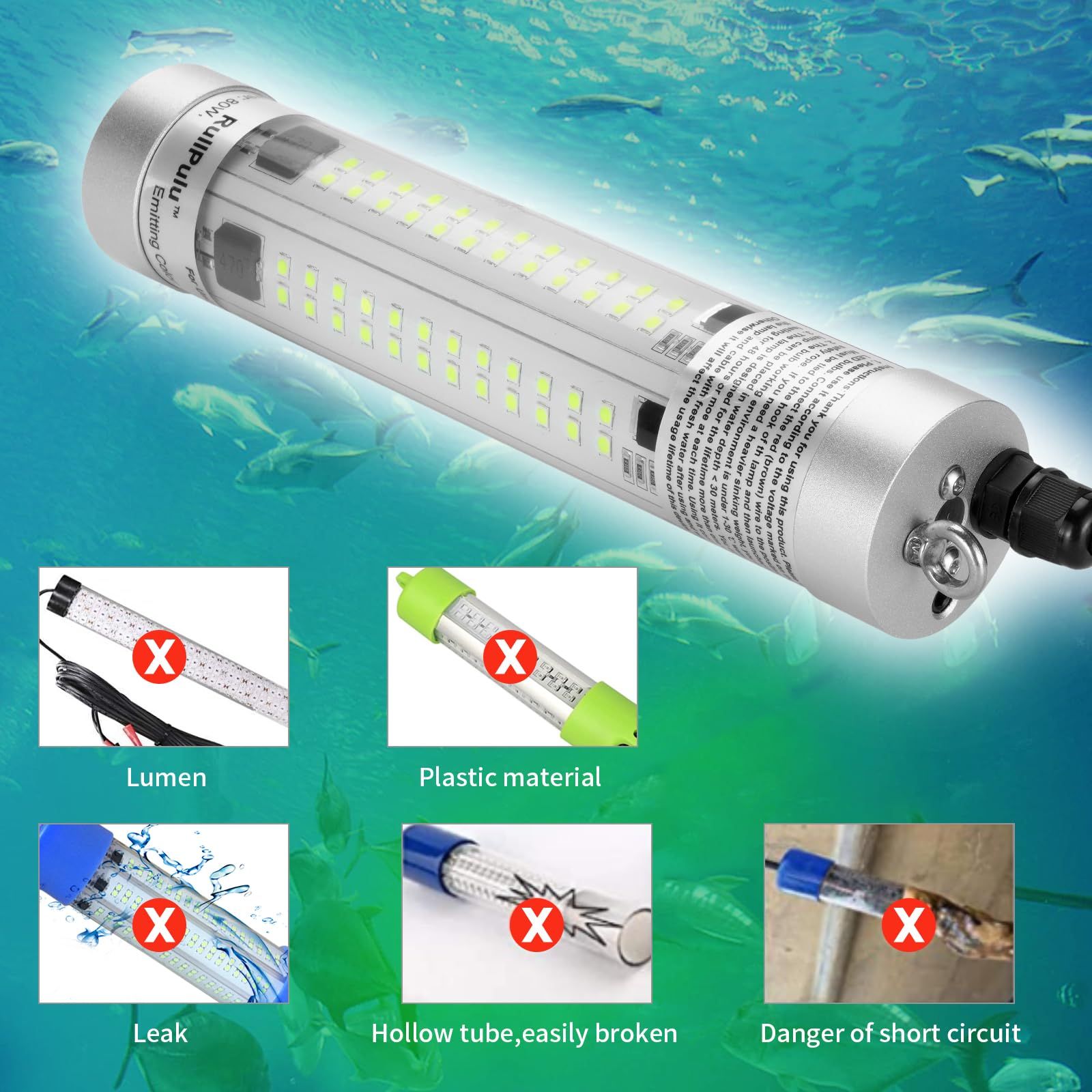 300W超高輝度耐久性アルミニウム夜間水中魚餌LEDランプ