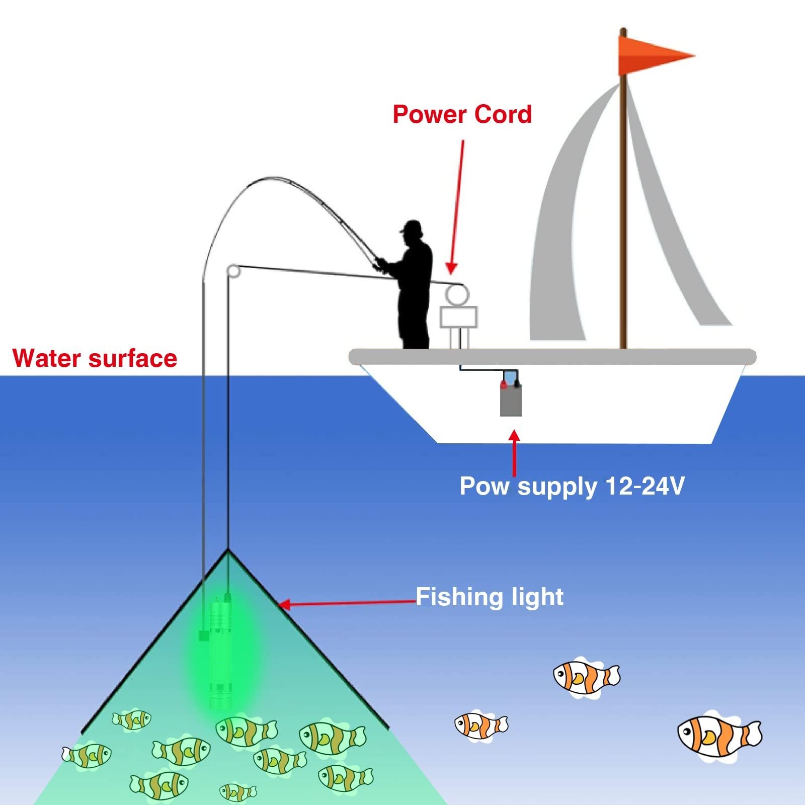 水中集魚灯 300W超高輝度耐久性アルミニウム夜間水中魚餌LEDランプ 36000ルーメンDC12V-24V 12m電源ケーブル OLIVEOS_COM_TR