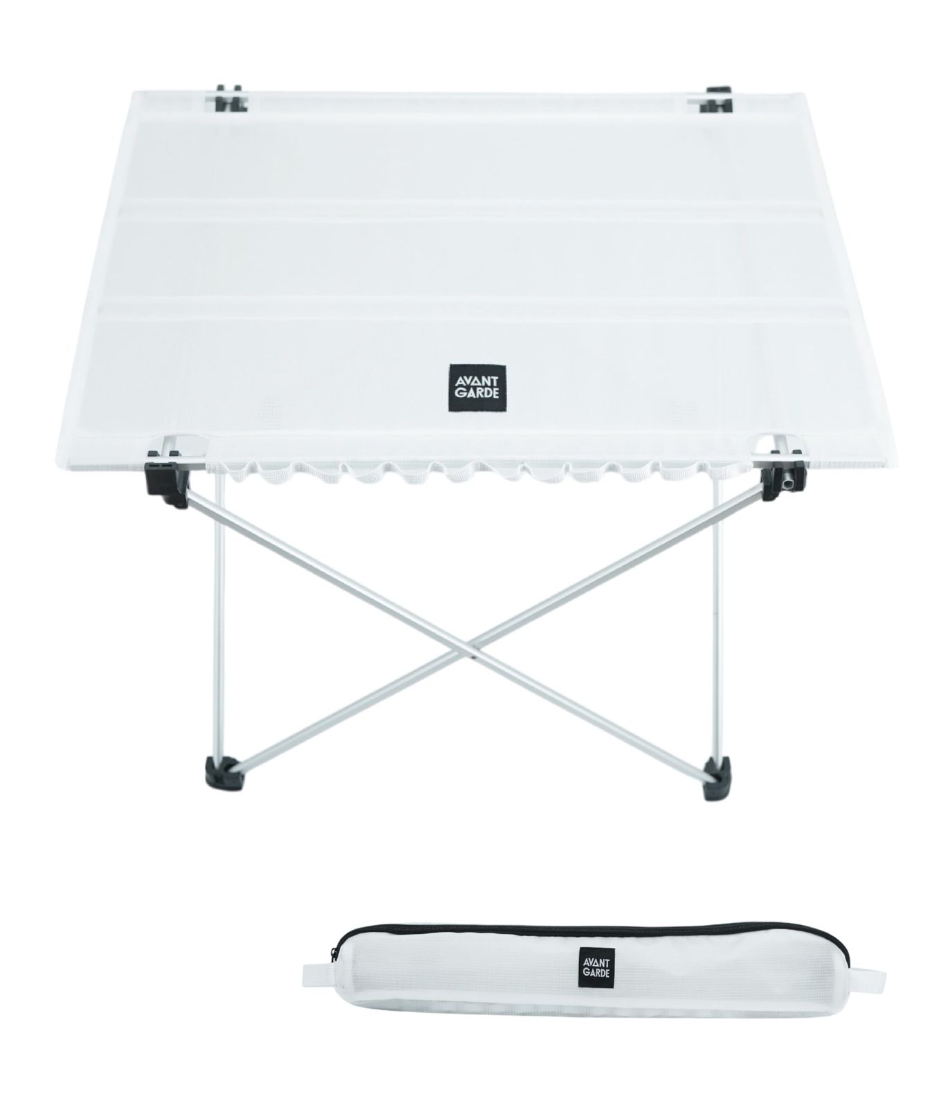 AVANT GARDE LightTrend アウトドアテーブル軽量 693g 折りたたみ コンパクト 高強度 A6061 アルミ 透明感 生地 Polyamide 6 収納ポーチ付き キャンプテーブル ロールテーブル キャンプ お釣り 登山