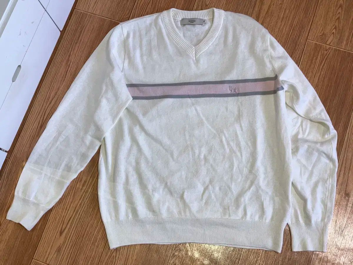 スリータイムズ クラシック リネン ニット 白 S ピンク アイボリー いちごミルク