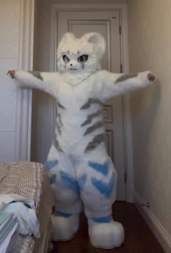 着ぐるみ ケモノ体 フルスーツ セット NO 61 白 グレー 虎 全頭ヘッド ファースーツ ぬいぐるみ コスプレ コスチューム