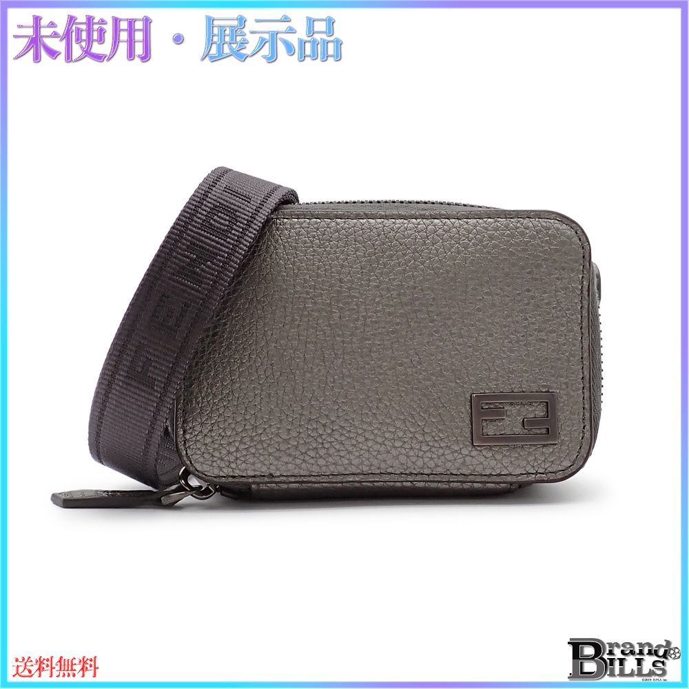 フェンディ ミニ カメラケース 小物入れ ショルダー グラファイト ルーブル レザー メタリックグレー 7M0344