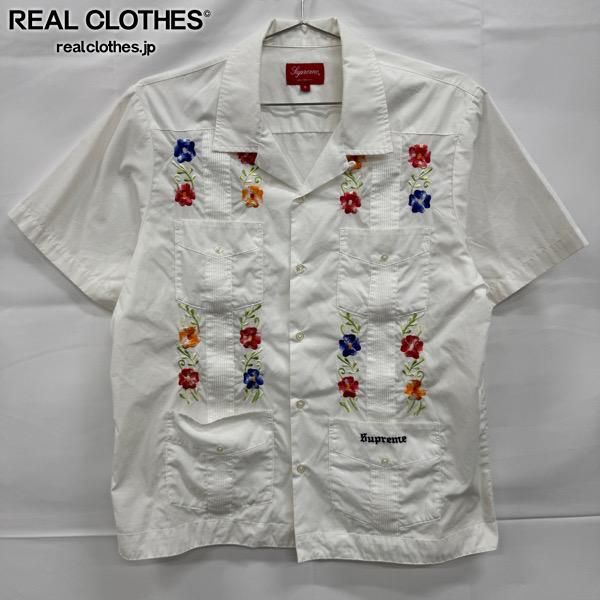 Supreme シュプリーム 19SS Flowers Guayabera S S Shirt フラワーグァジャベーラ半袖シャツ ホワイト S