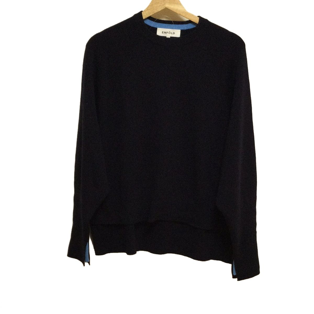 ENFOLD エンフォルド 長袖セーター サイズ38 M レディース - ダークネイビー×ブルー クルーネック