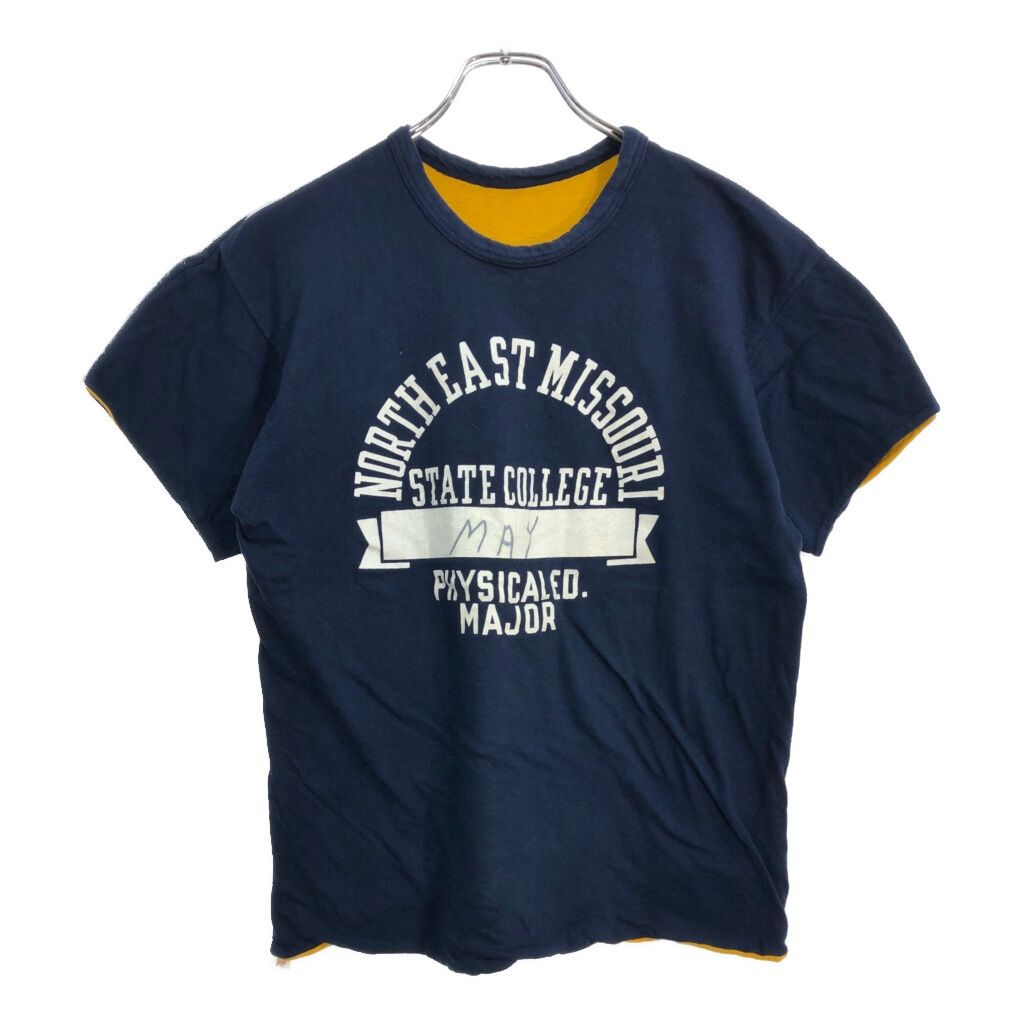 80年代 Champion チャンピオン ダブルフェイス リバーシブル 半袖Tシャツ カレッジ ネイビー メンズ MEDIUM 古着 U5731