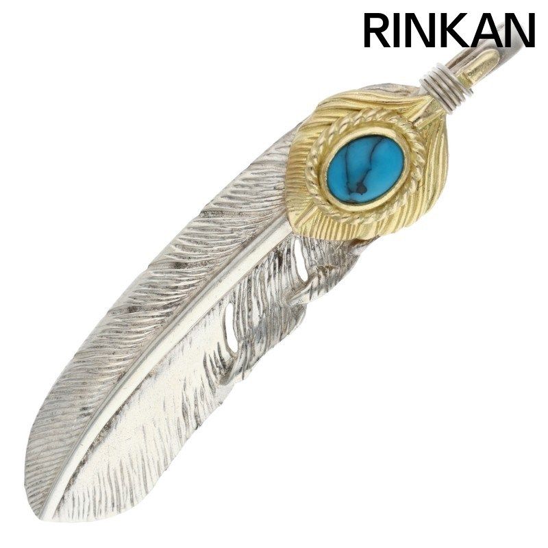 タディアンドキング ハートK18フェザー金縄スパイダーターコイズ特大 右向きネックレストップ メンズ LL