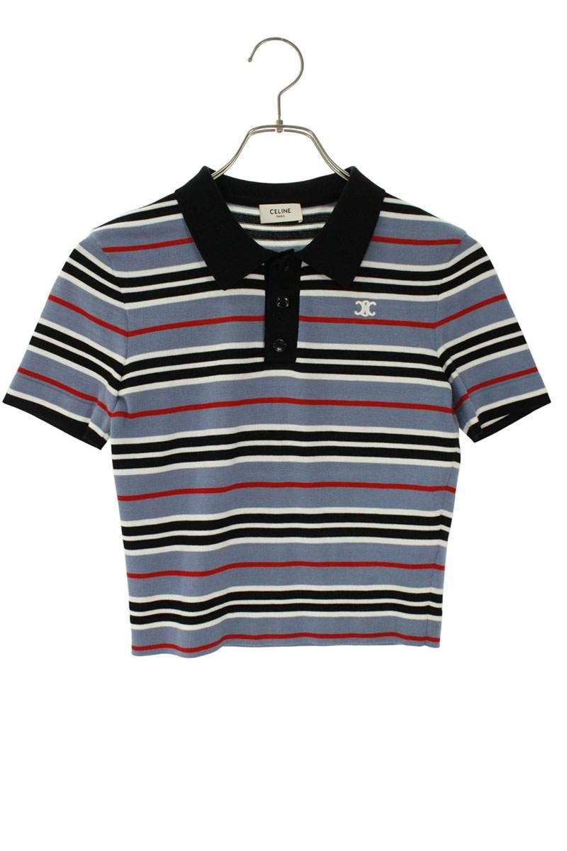 セリーヌ 25SS RY0BY886Z.GAN5 クロップド ボーダー半袖ポロシャツ レディース XS