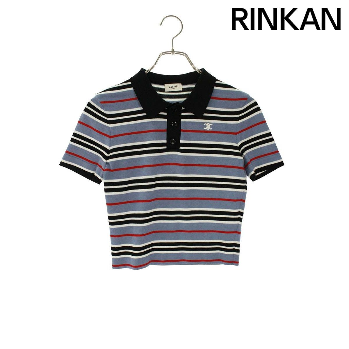 セリーヌ 25SS RY0BY886Z.GAN5 クロップド ボーダー半袖ポロシャツ レディース XS