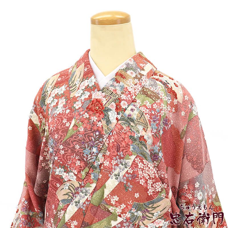 小紋 小紋着物 袷 レディース 正絹 ピンク 地紙文 金彩 身丈161.5 cm 裄丈68 カジュアル 街歩き お稽古 M～Lサイズ相当