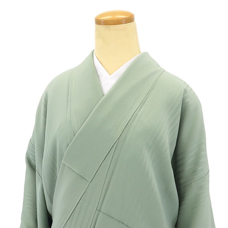色無地 無地着物 袷 レディース 正絹 薄緑 紋なし 無地 身丈163.5 cm 裄丈68 お稽古 気軽なお茶会 M～Lサイズ相当 ゆったりサイズ