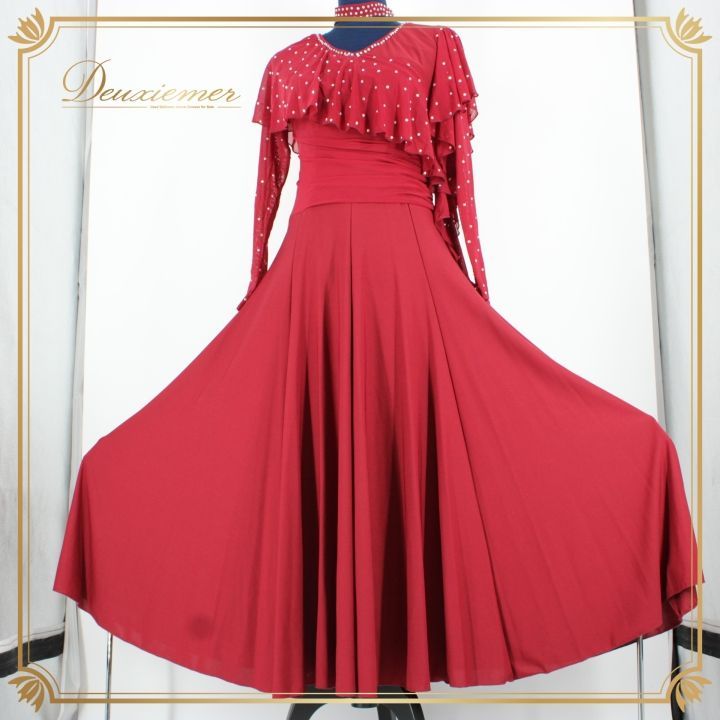 社交ダンス 衣装 ドレス ワンピース パーティ衣装 女性用 レディース オールシーズン GRANT 赤 レッド系 ラインストーン チョーカー 深い赤色 ドレッシー 上品 衣装用ドレス 舞台衣装 フォーマルスタイル ダンスパフォーマンス