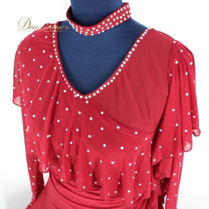 社交ダンス 衣装 ドレス ワンピース パーティ衣装 女性用 レディース オールシーズン GRANT 赤 レッド系 ラインストーン チョーカー 深い赤色 ドレッシー 上品 衣装用ドレス 舞台衣装 フォーマルスタイル ダンスパフォーマンス