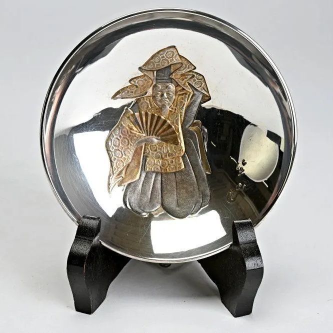 生駒謹製 純銀製 銀盃 約３１９ｇ 朝倉文雄刻 翁図 酒器 SILVER