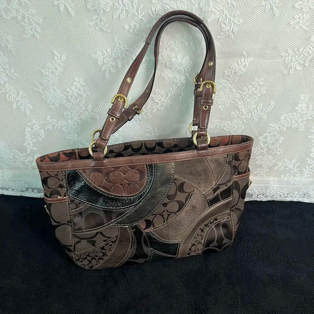 コーチ ブラウン パッチワーク ショルダーバッグ