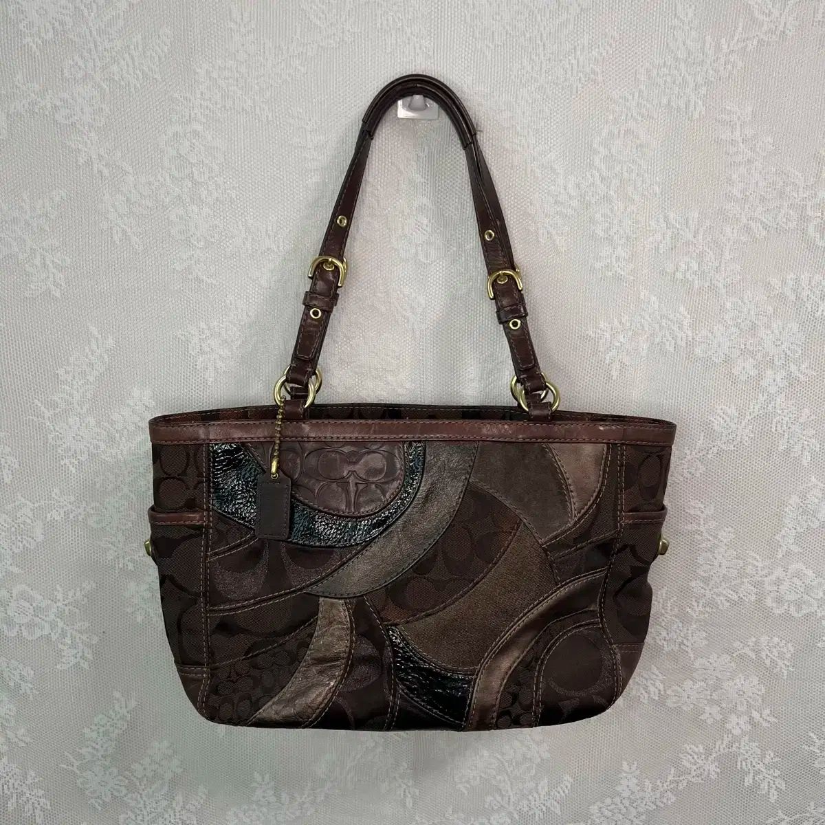 コーチ ブラウン パッチワーク ショルダーバッグ
