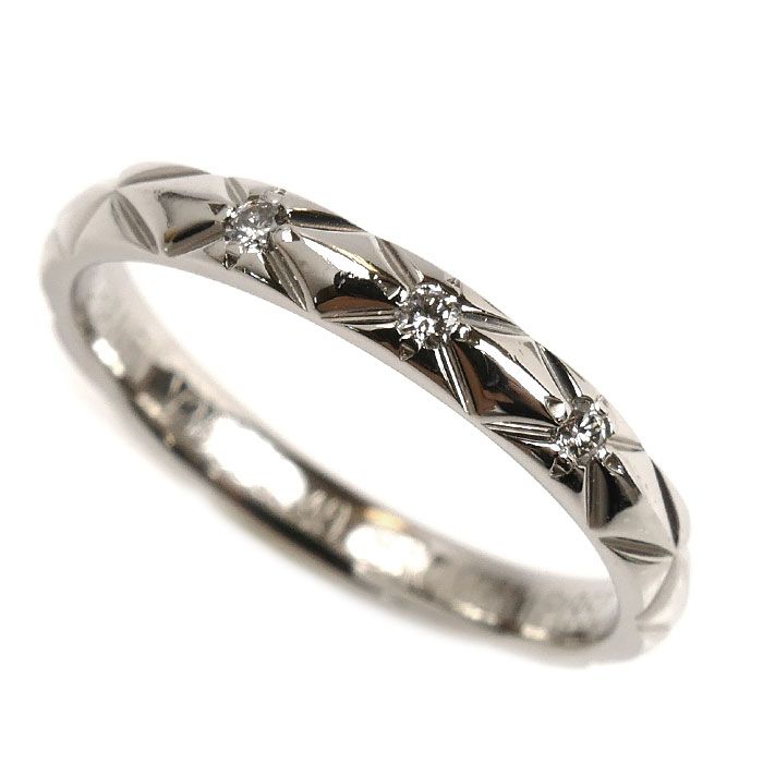 CHANEL シャネル Pt950プラチナ マトラッセ 3Pダイヤ リング 指輪 J2821 9号 49 3.0g レディース