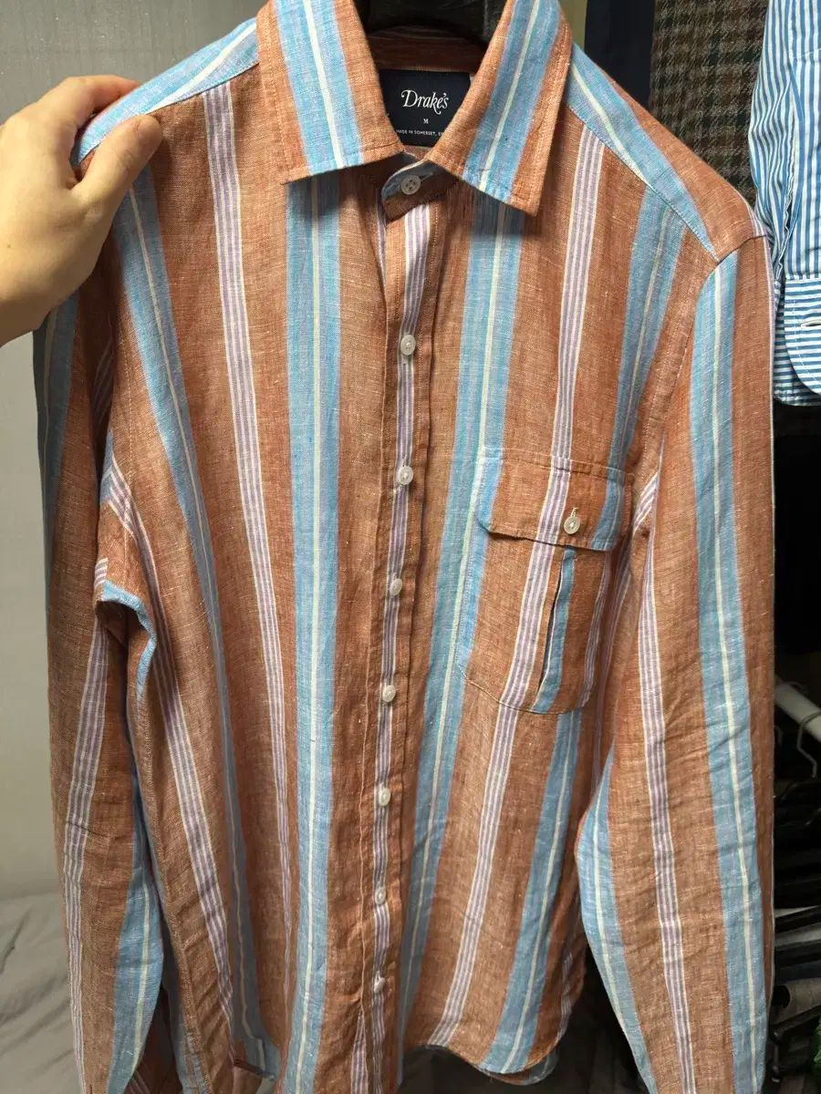 ドレイクス リネンシャツ オレンジ M