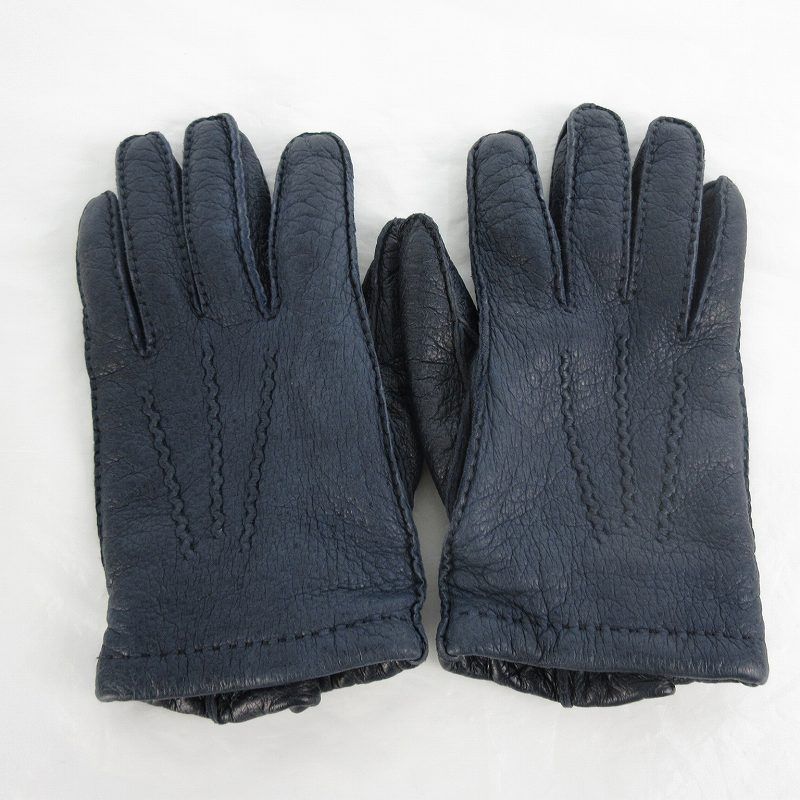DENTS デンツ PECCARY ペッカリー カシミヤ レザー グローブ 手袋 紺 ネイビー 7 1 2