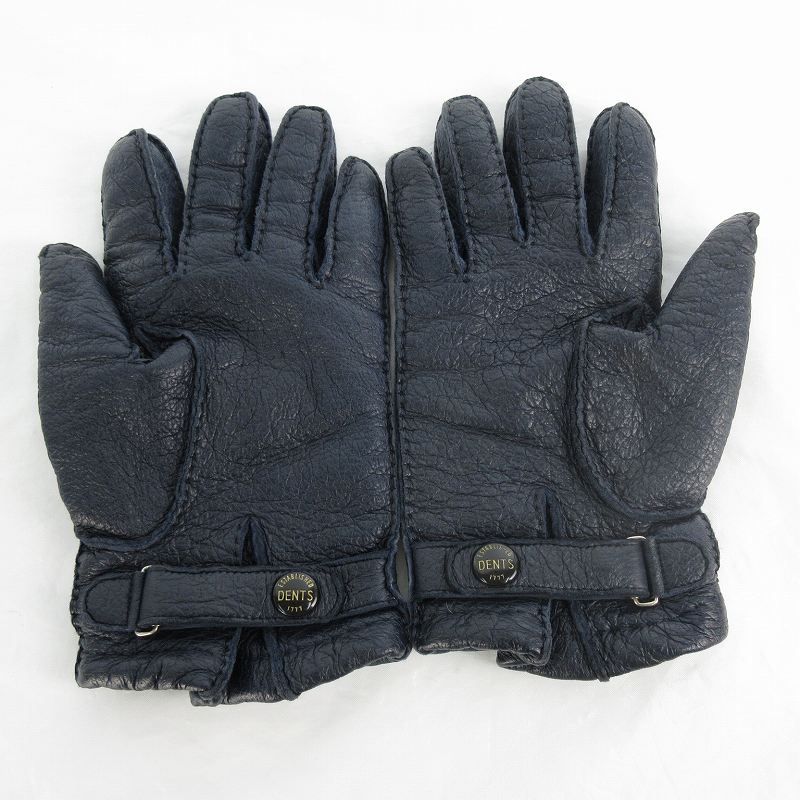 DENTS デンツ PECCARY ペッカリー カシミヤ レザー グローブ 手袋 紺 ネイビー 7 1 2
