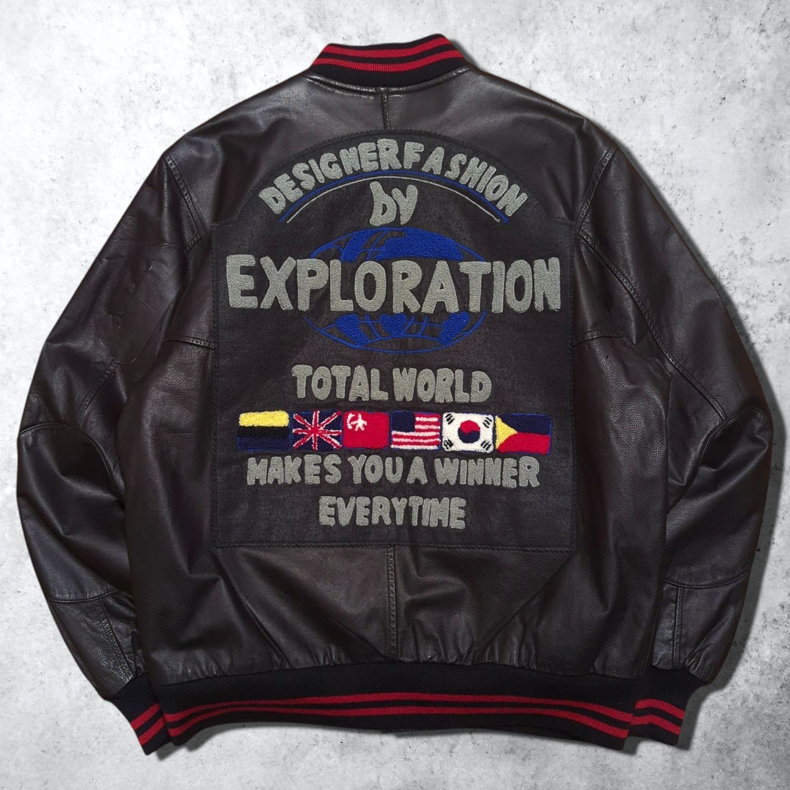 EXPLORATION 韓国製 サガラ 刺繍 国旗 フラッグ 本革 レザー