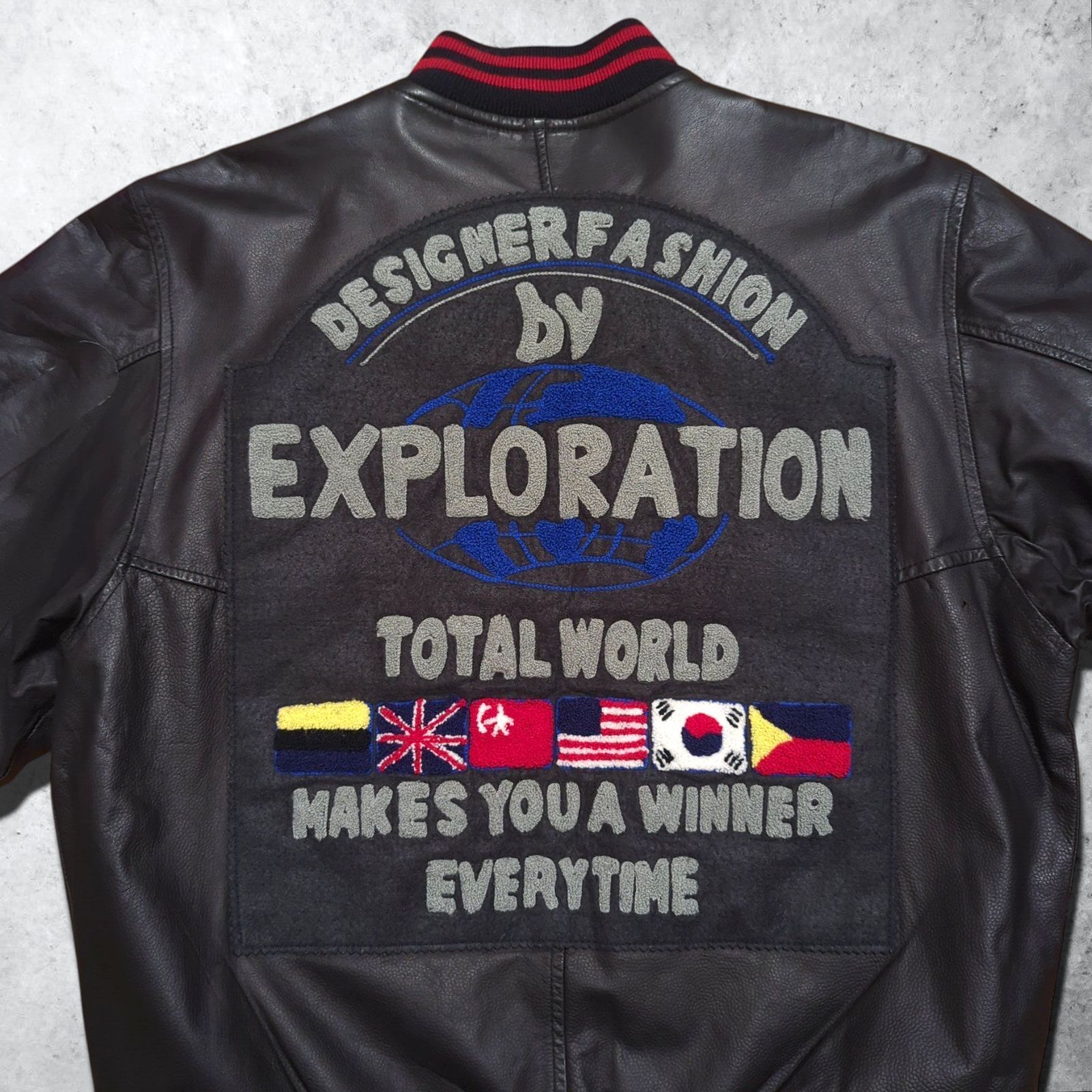 EXPLORATION 韓国製 サガラ 刺繍 国旗 フラッグ 本革 レザー