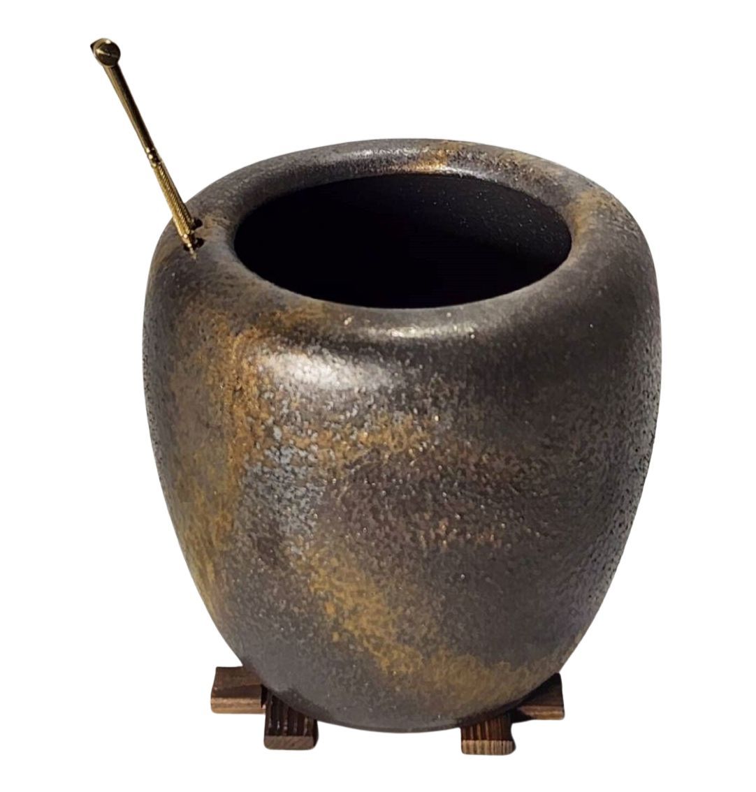 砂釉金彩火鉢型灰皿セット 6号 （信楽焼き・陶器・火鉢・暖房・わら灰